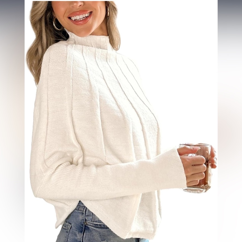 CUPSHE Women Mock Neck Oversized Sweater  Batwing Sleeve